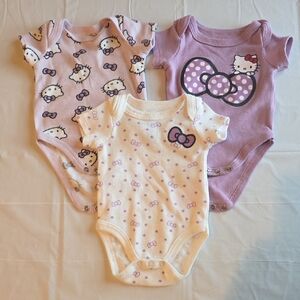 Sanrio Hello Kitty Newborn Bundle Of 3 Bodysuits Purple And White Liscensed